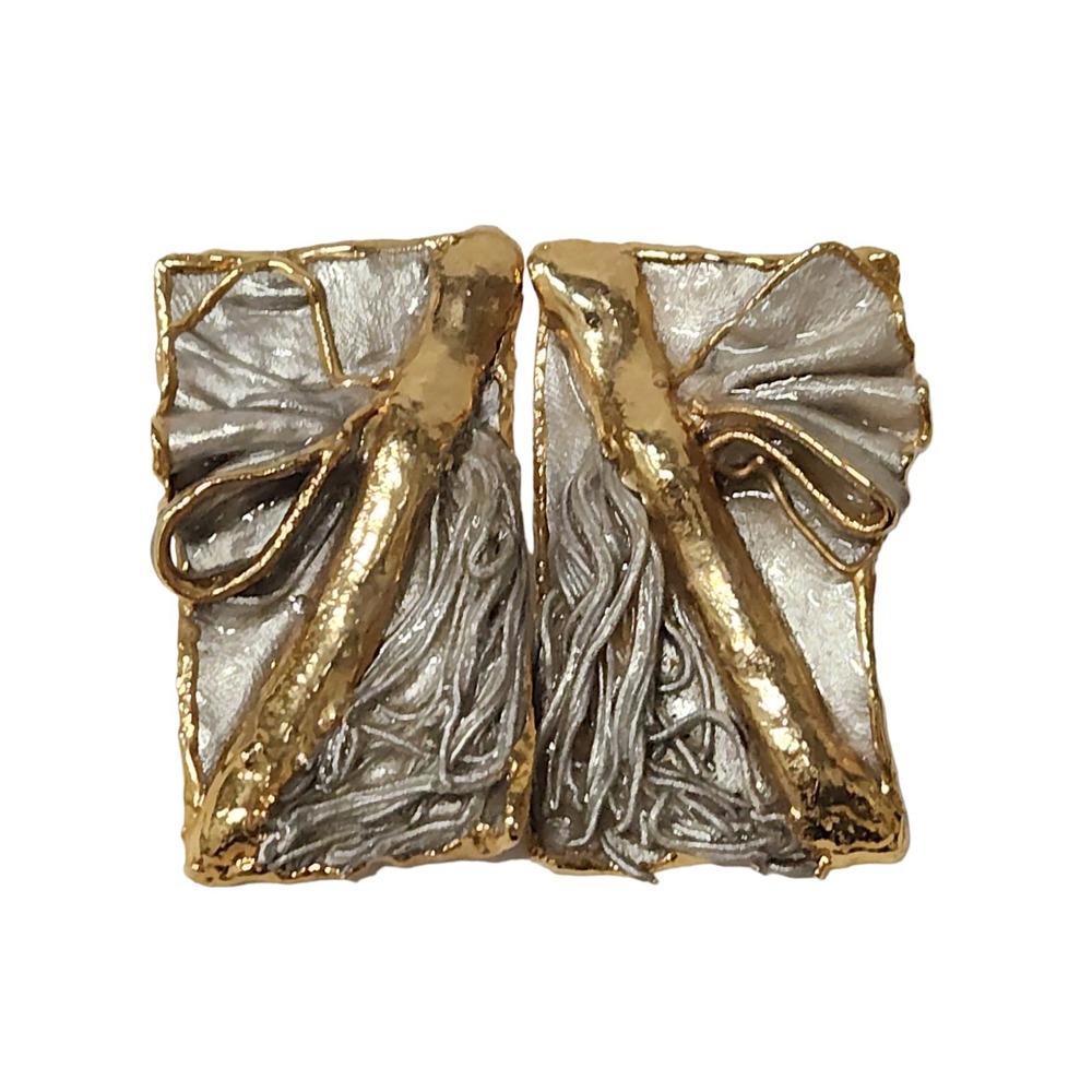 Vintage 1988 Lacombe Wearable Art Gold Silver Earring‎ Signed & Dated